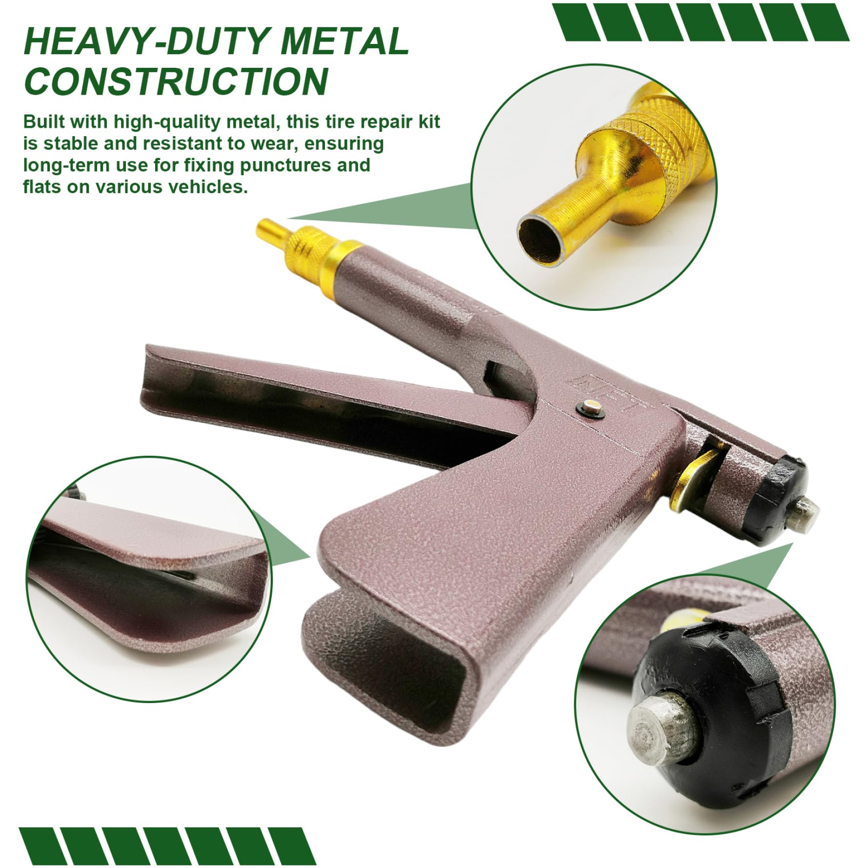 Kit di riparazione pneumatici, kit di riparazione per pneumatici, professionale, robusto, pistola in metallo con accessori per forature e appartamenti su auto, moto, camion, spina
