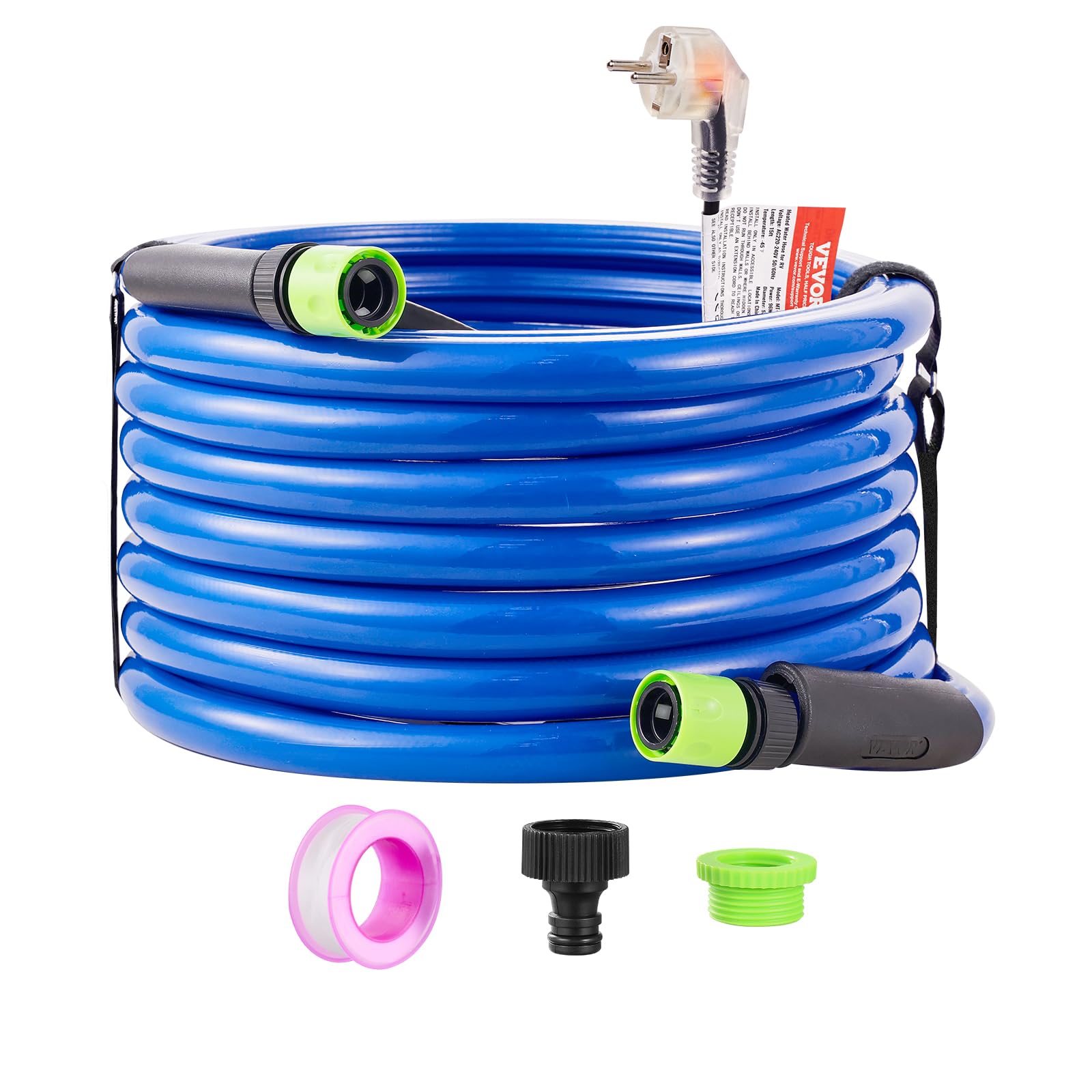 VEVOR Tuyau d'Eau Chauffant 7,6 m pour Camping-car, Tuyau d'Eau Potable Antigel jusqu'à -42,7 ℃, Autorégulation Automatique, Diamètre Intérieur de 16 mm avec Raccords Rapides, sans Plomb et sans BPA