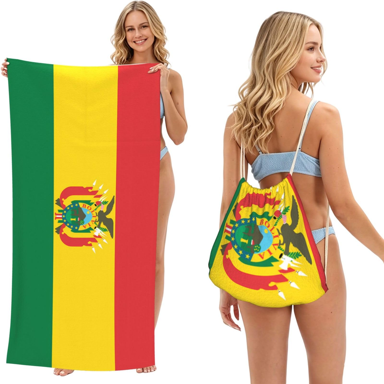 SXZVVBN Flag of Bolivia 2-in-1 Beach Towel Bag, Quick Dry Sand Free Travel Towel Backpack for Adults