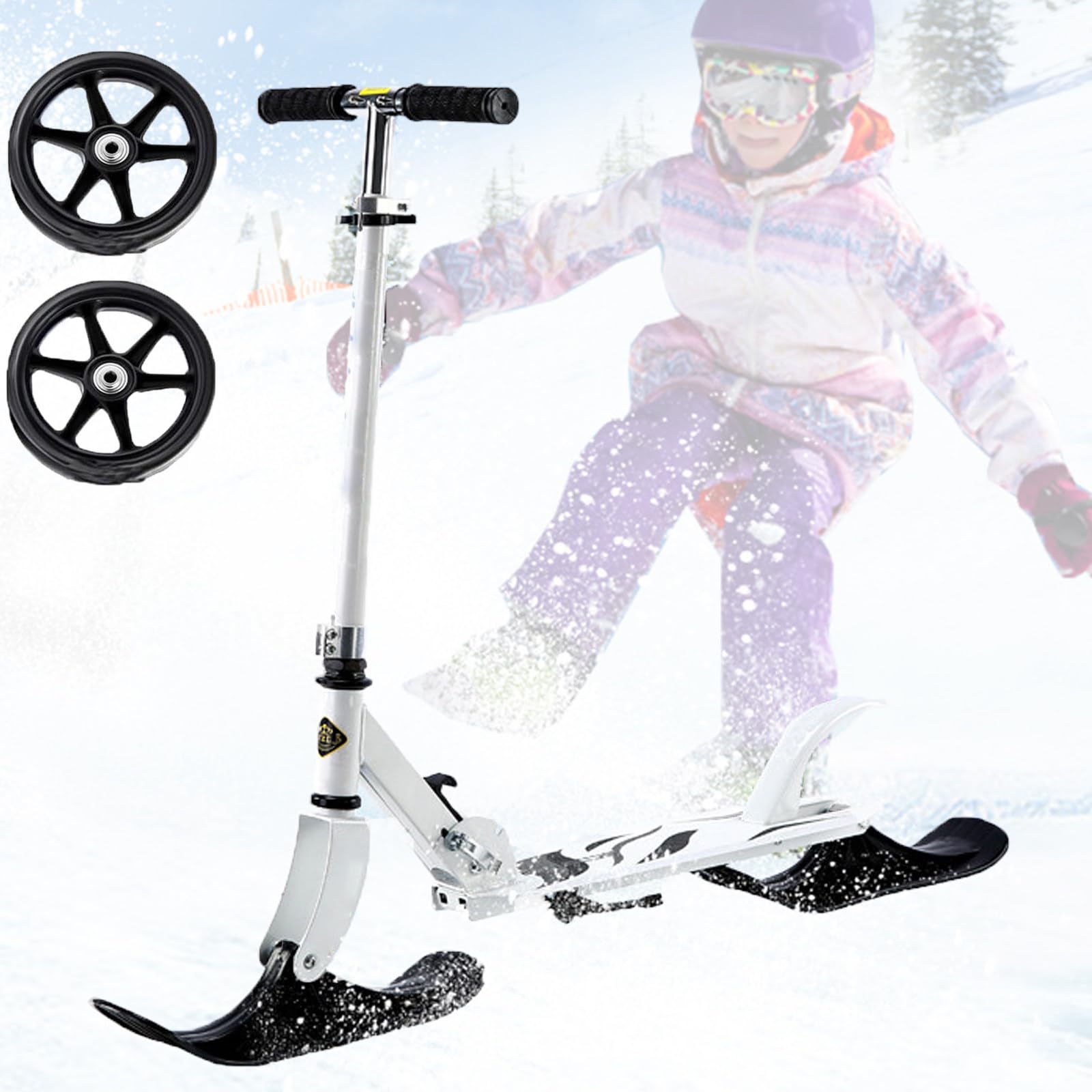 Snowboardy, Regulowana Wysokość Rączki, Dwufunkcyjna Hulajnoga/Rower Narciarski, Dla Dzieci w Wieku 6-15 Lat, Składane Narty Do Jazdy Na Łyżwach, Nartach i Na Płaskim Terenie