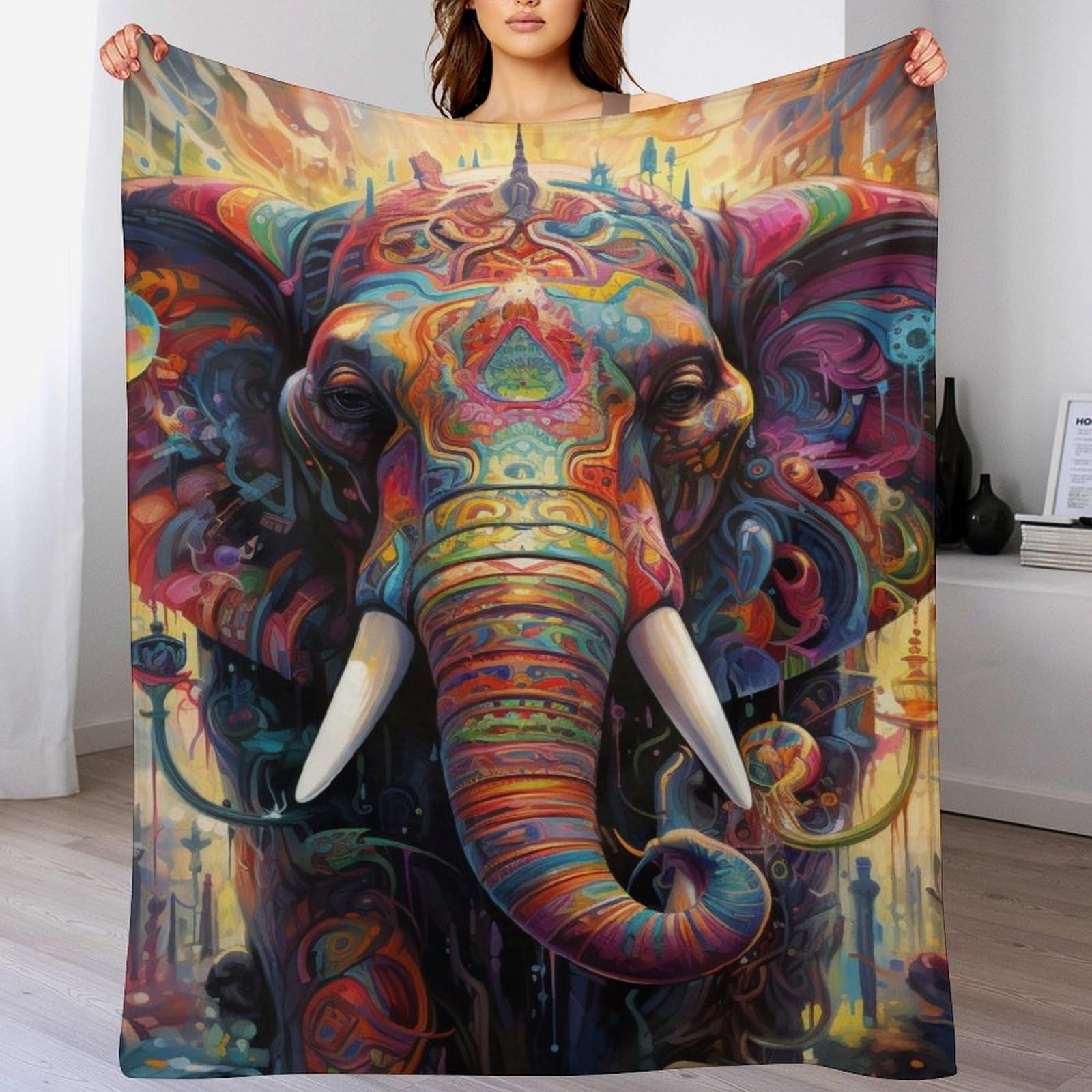 Couverture éléphant anti-froid en flannel pour canapé et chambre adulte