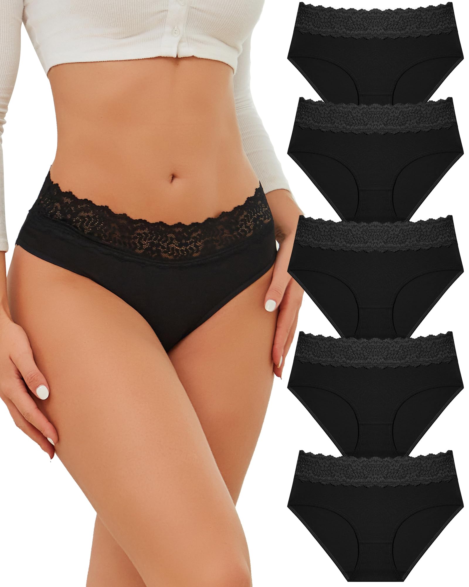 READY TO LOVE Unterhosen Damen Baumwolle Unterwäsche Frauen Baumwoll Atmungsaktiv Unterwäsche Damen Brazilian Slip Sexy Spitze Hipster Weich Slip Mehrpack 5er Pack