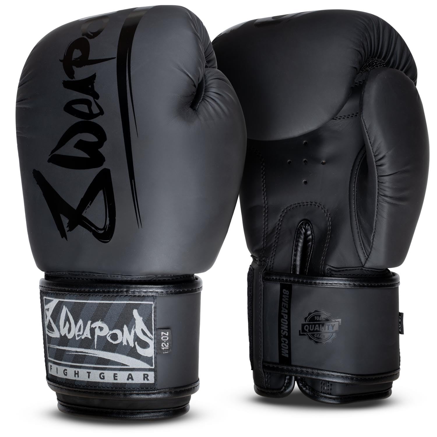 8 WEAPONS Boxhandschuhe Unlimited 2.0, Schwarz-matt, Boxhandschuhe für Training und Wettkampf, Kunstleder, Perfekte Dämpfung und stabile Nähte, Handschuhe für Muay Thai, K1, Boxen, MMA und Kickboxen