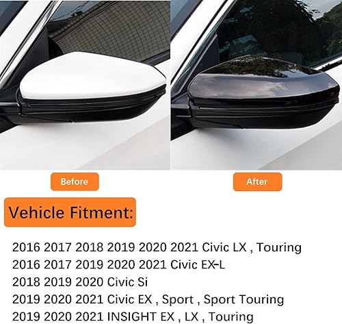 Miniatura 4 de 1 par de cubiertas de espejo lateral para 10 generación Civic 2016-2021 negro brillante, reemplazo directo