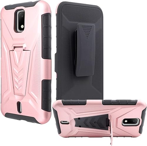 Funda para AT&T Calypso 2 (U319AA), Cricket Debut 4G LTE 5.5 Funda con clip para cinturón con vidrio templado con soporte incorporado de vidrio