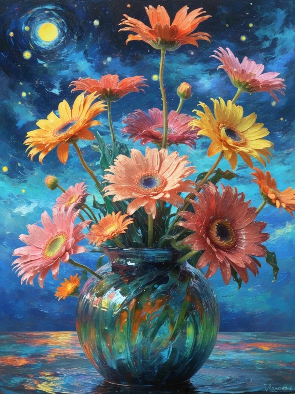 Henypt Cross Stitch Kit Colorful Chrysanthemums Flowers DIY Arts Aand Craft Kit for Adults Beginners with Accessories Handmade DIY/Gifts 14CT 40x50cm