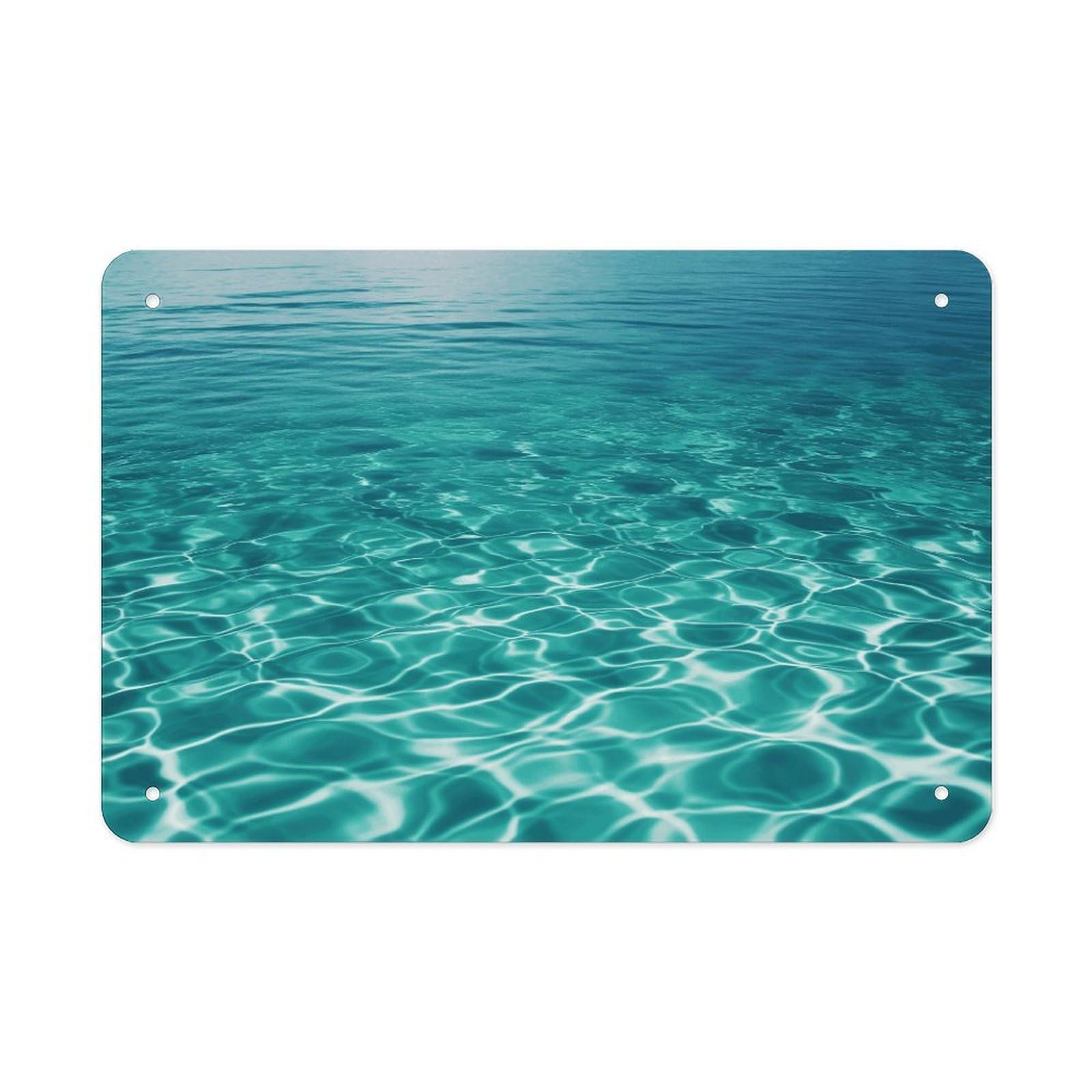 Blue Aqua Pool Water Metal Tin Sign 12"x8" Wall Art Prints Poster Decorative Picture Metal Signboard Decor Painting Folded Edge Iron Sheet Painting with Holes for Wall Decor