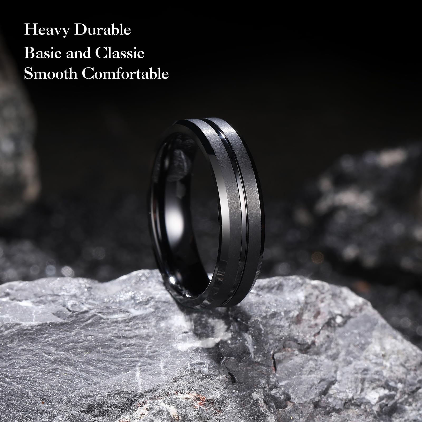 King Will - Alliance en carbure de tungstène 6 mm / 8 mm pour homme et femme, noire, dorée, bleue ou grise, avec rainure, résistante aux rayures, confortable et robuste