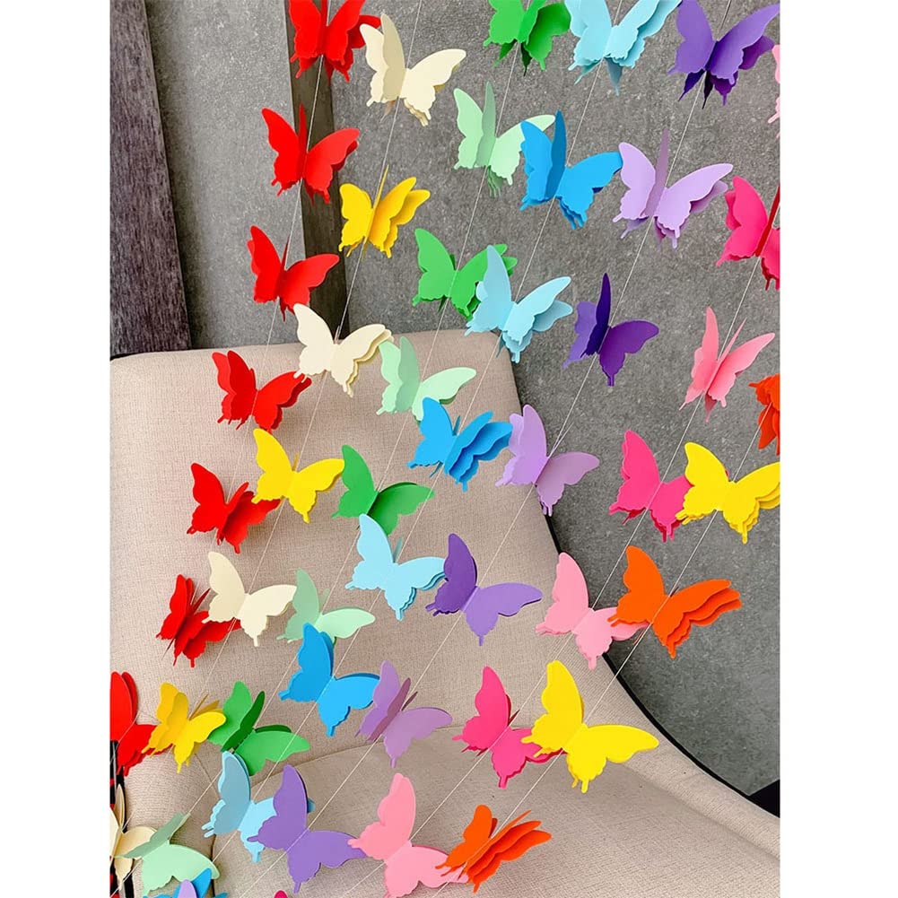 Lot De 6 Guirlandes De Papillons 3D En Papier - 2,7 Mètres Chaque, 18 Papillons Par Guirlande | Décoration Mariage, Baby Shower, Fête, Intérieur | Couleur Bleu, Facile à Suspendre