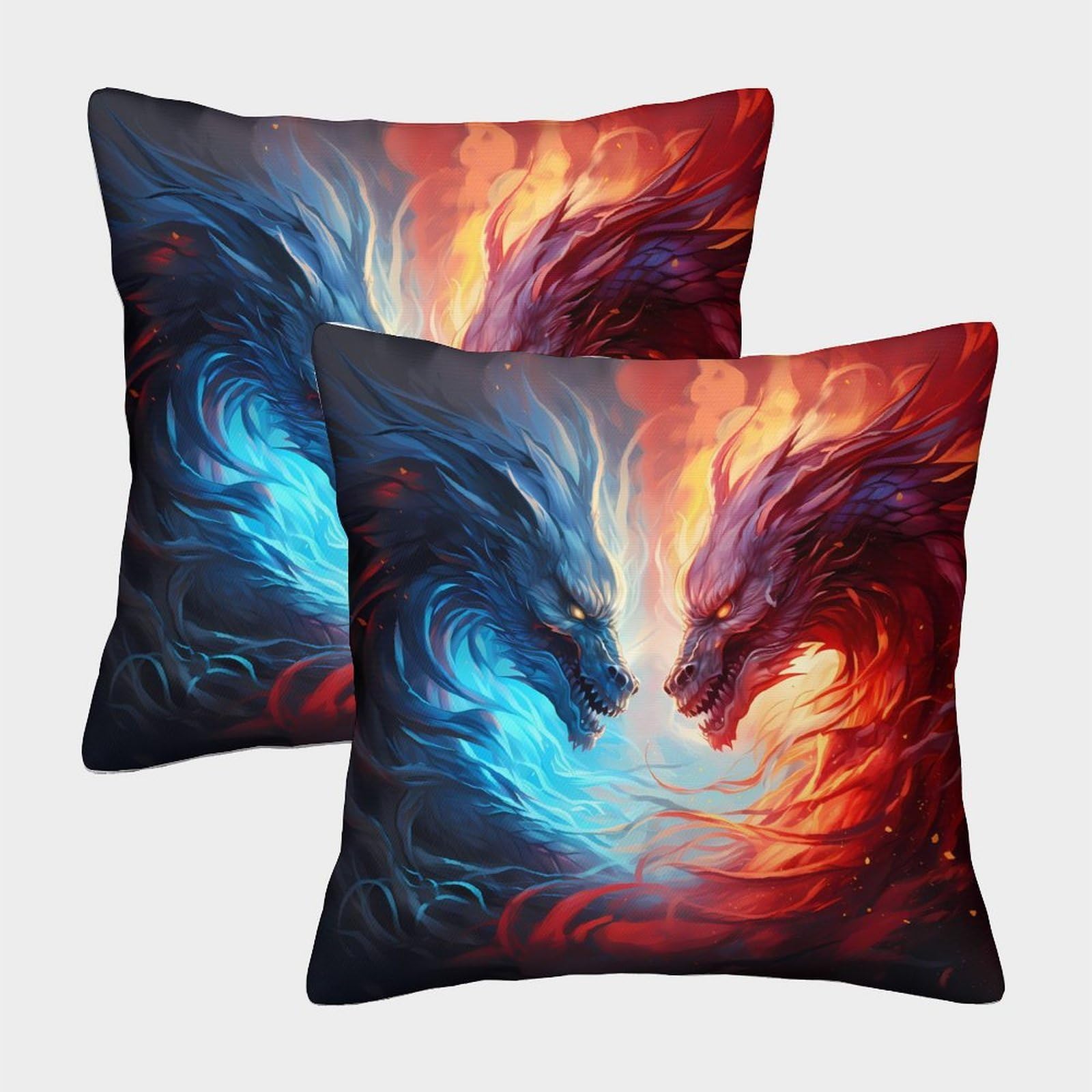 QFVANSIYO 3D Printed Dragon Microfiber Pillowcase for Adults Teens Bedroom Bedding Decor Flame Dragon Pillow Cover Breathable Home 45x45cm