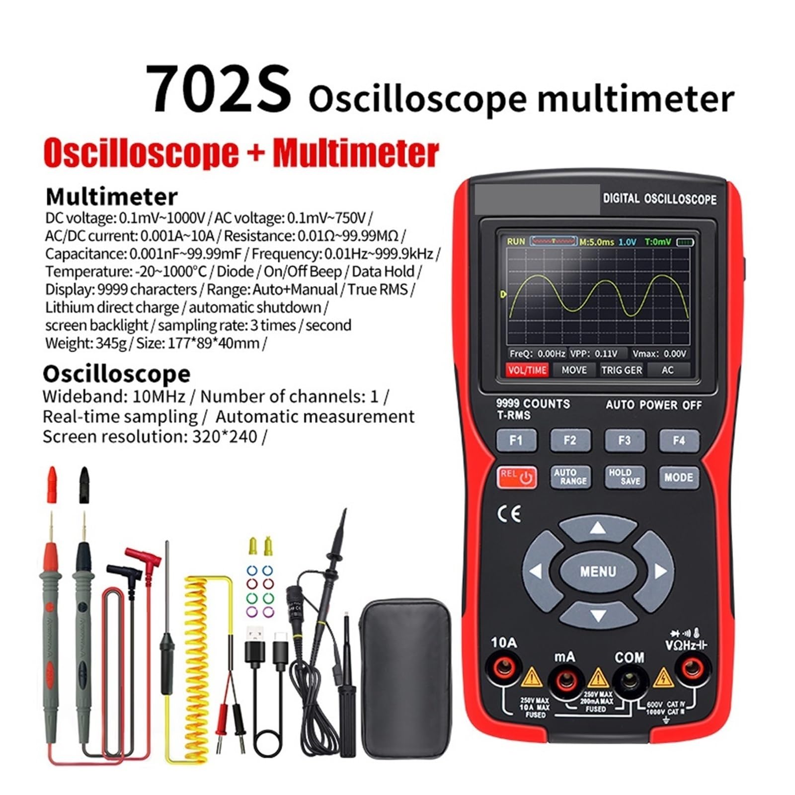 Multimetr cyfrowy oscyloskopu 2 ​​w 1 48MSa / s Częstotliwość próbkowania 10 Mhz Przepustowość 9999 liczy 2,8 cala Multimetro