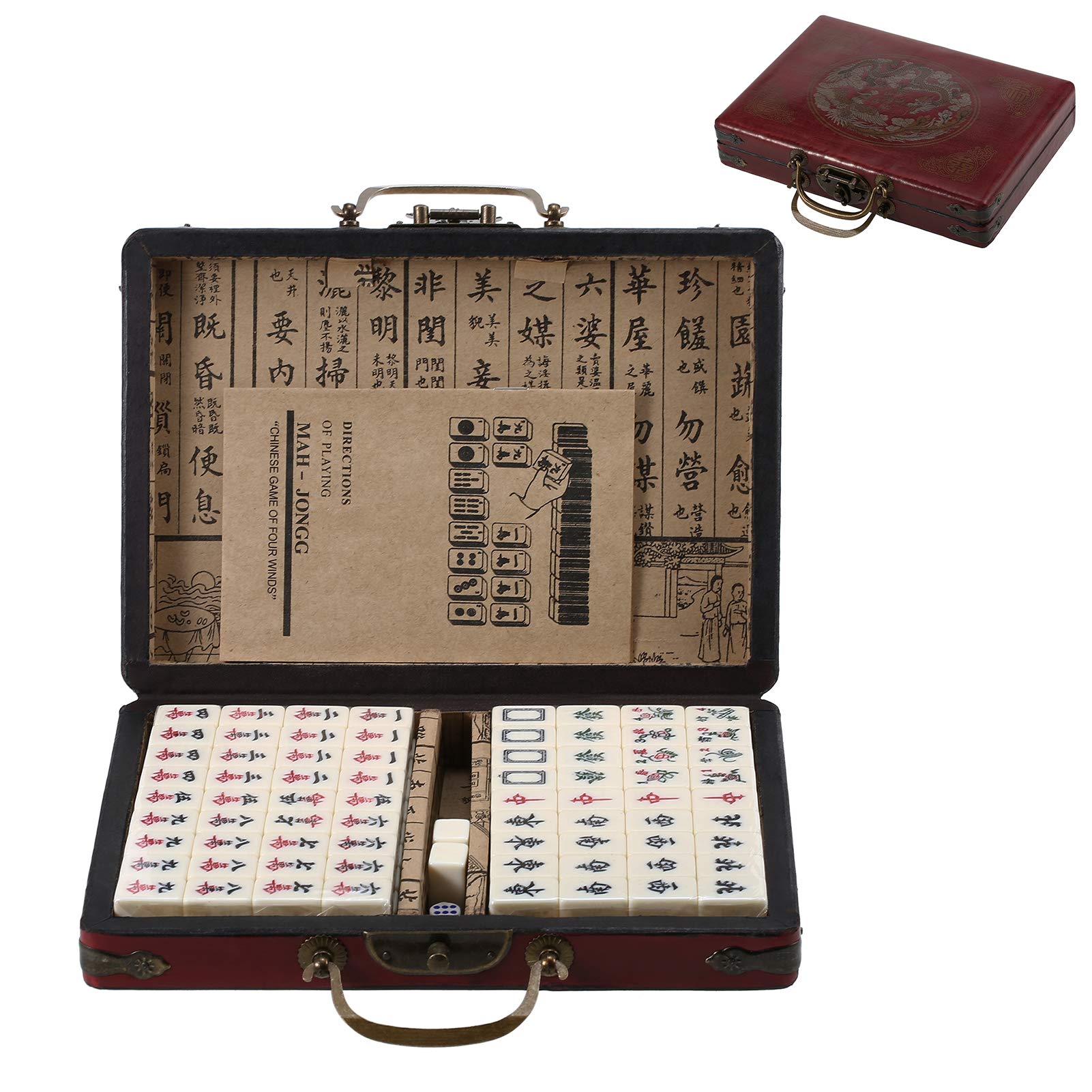 Coffret de Mahjong Portable avec étui Rangement en Bois Jeu Pratique pour Les déplacements Loisirs Famille