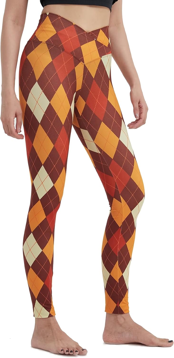 sissycos Women's Christmas Halloween Crossover Leggings High Waisted Buttery Soft Printed Tights 27"