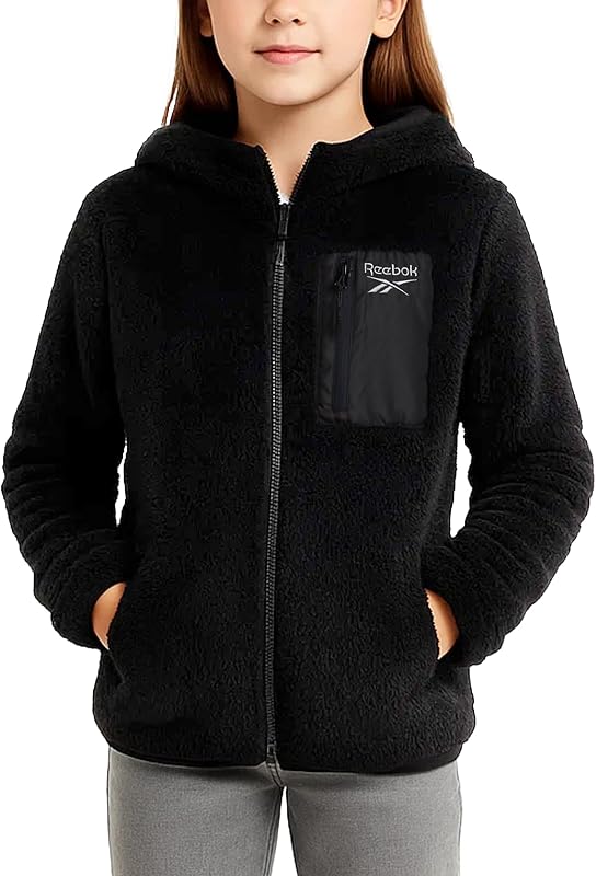 Reebok campera Polar para Niñas - campera de Invierno con Capucha de Piel Sintética Sherpa de Felpa Suave para Niñas, Abrigo de Peluche Acogedor y Liviano Cálido