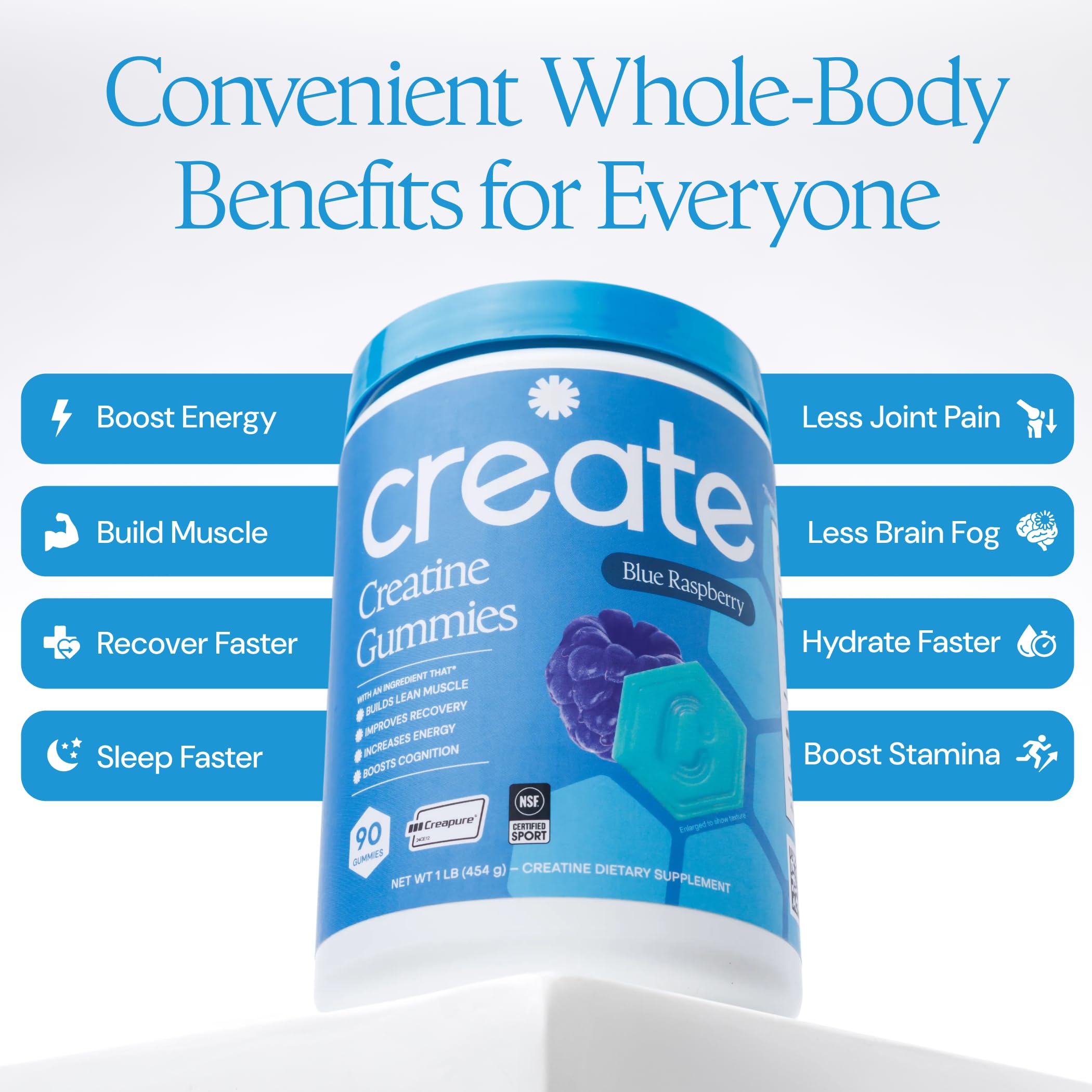 Create Creatine Monohydrate Gummies for Women and Men, Blue Raspberry, 90ct — Amazon image 4