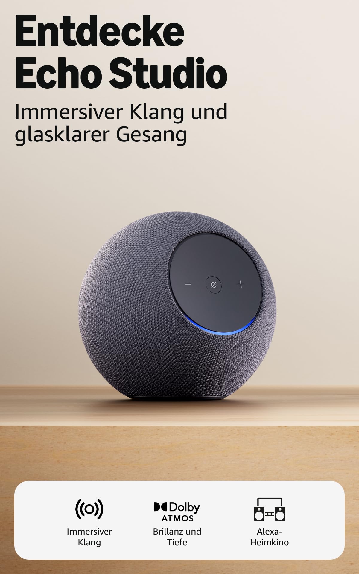 Amazon Echo Studio (neueste Generation), kompaktes Design, mit immersivem 3D-Audio und Dolby Atmos, Graphit, mit Alexa+ Early Access