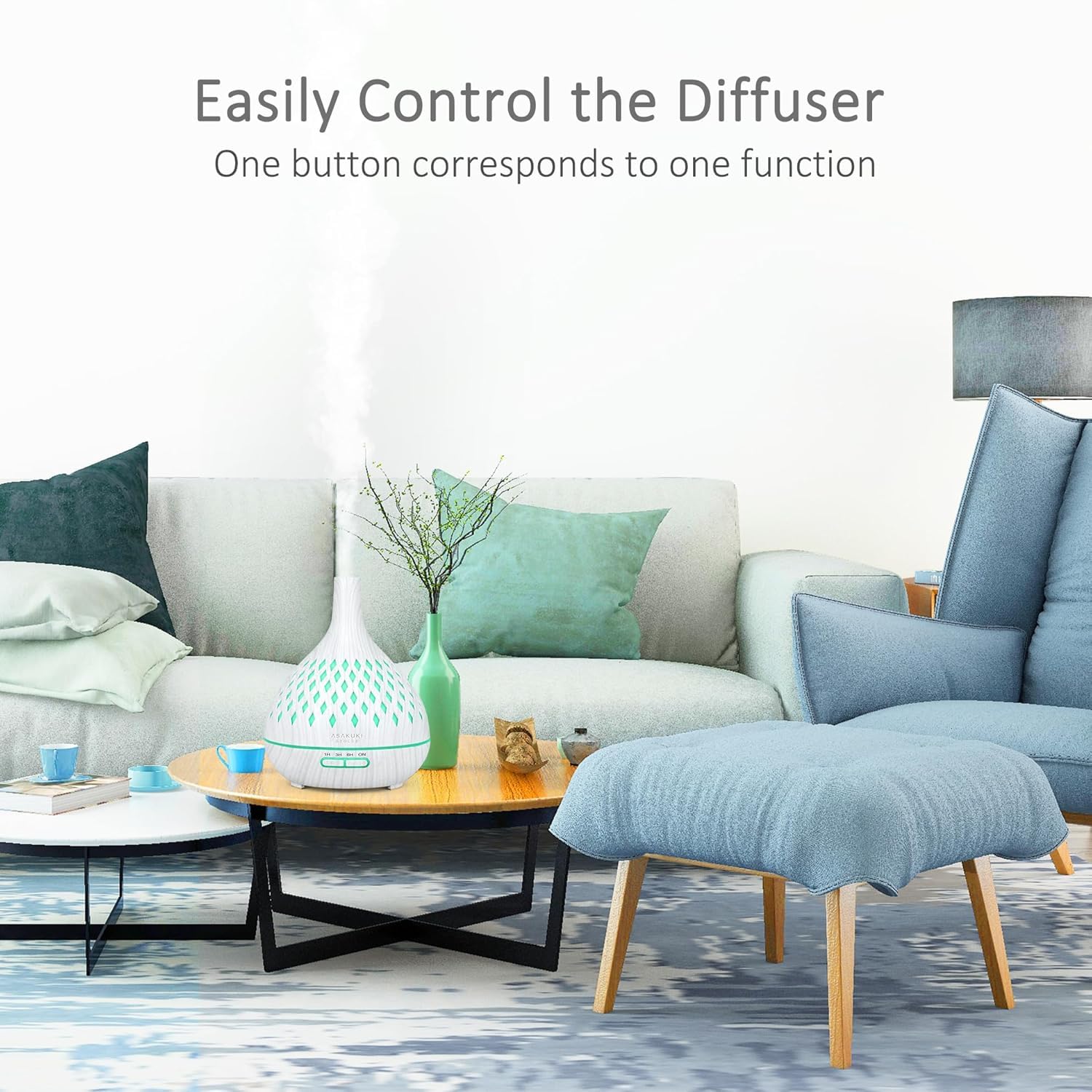 ASAKUKI Essential Oil Diffuser 400ML Aromatherapy Humidifier with 7-Color Light, Small Home Diffuser and Perfect for Relaxation (White) - Image 4 thumbnail