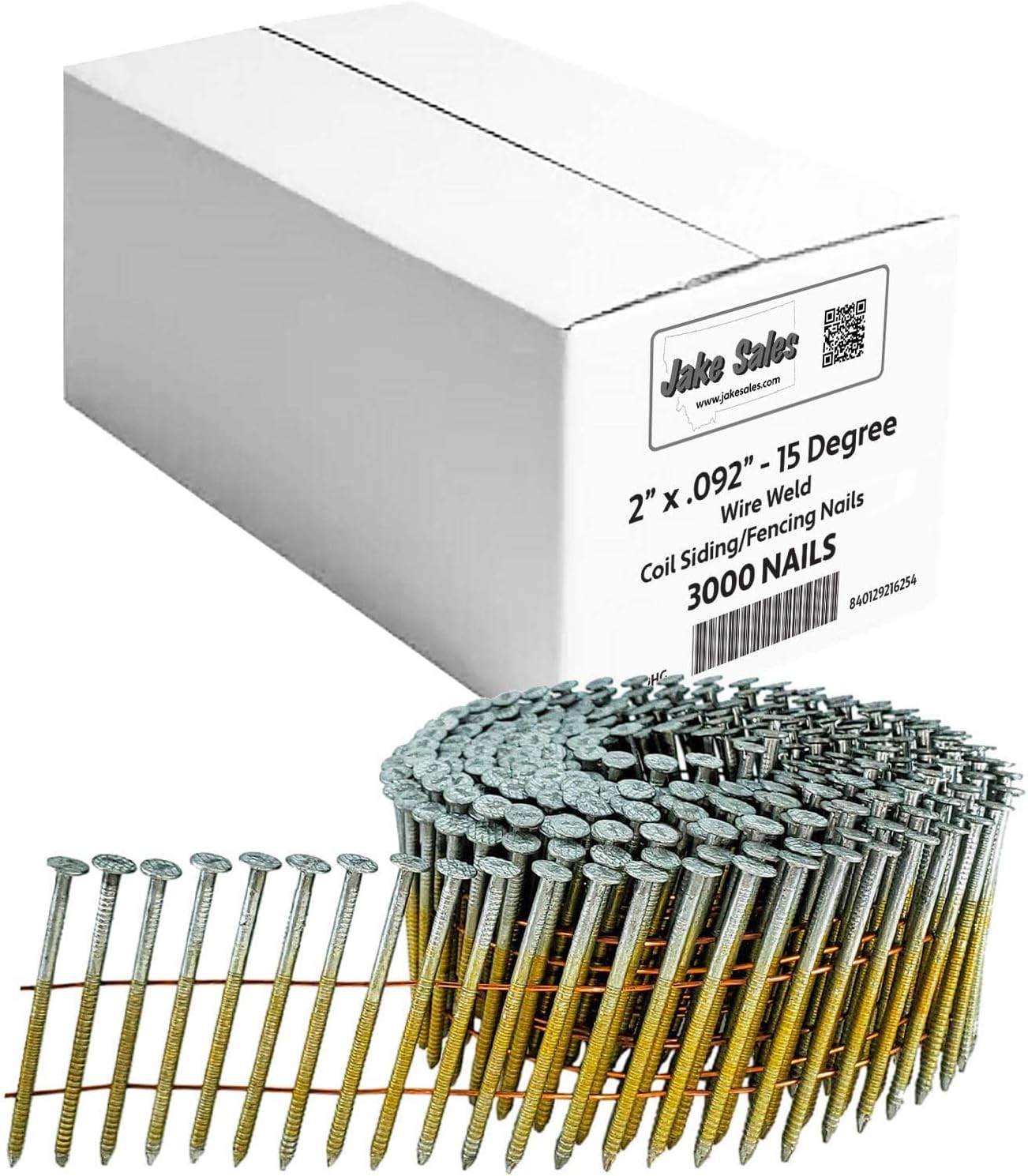 2-3/16" x .092 15° Wire Weld Collated Ring Shank Nails - Hot Galvanized - For Siding, Fencing, Roofing, and General Construction - ~600 Nails
