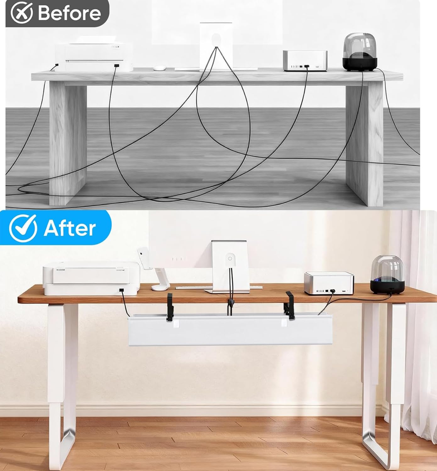 Sotto il canalina flessibile per cavi, scrivania, 90 cm, senza foratura, per la gestione dei cavi, colore bianco, resistente all'acqua, con 16 cavi, per uffici e casa