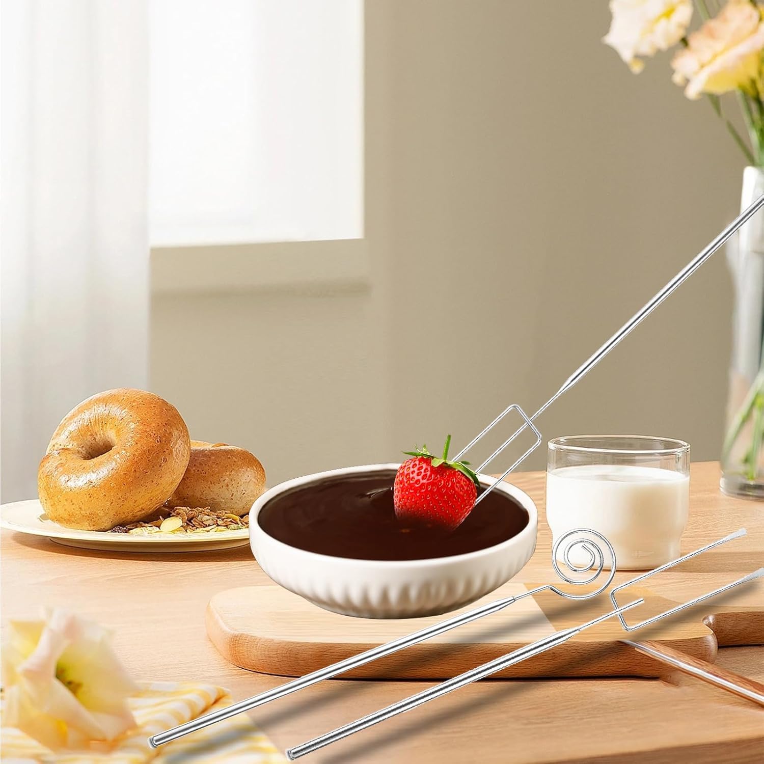 Tenedores de Praliné,3 Piezas Tenedores de Chocolate de Acero Inoxidable,Cubiertos de Praliné,Tenedor para Fondue,Tenedor de Inmersión para Trufas Artesanales,Caramelos y Salsa de Frutos Sec