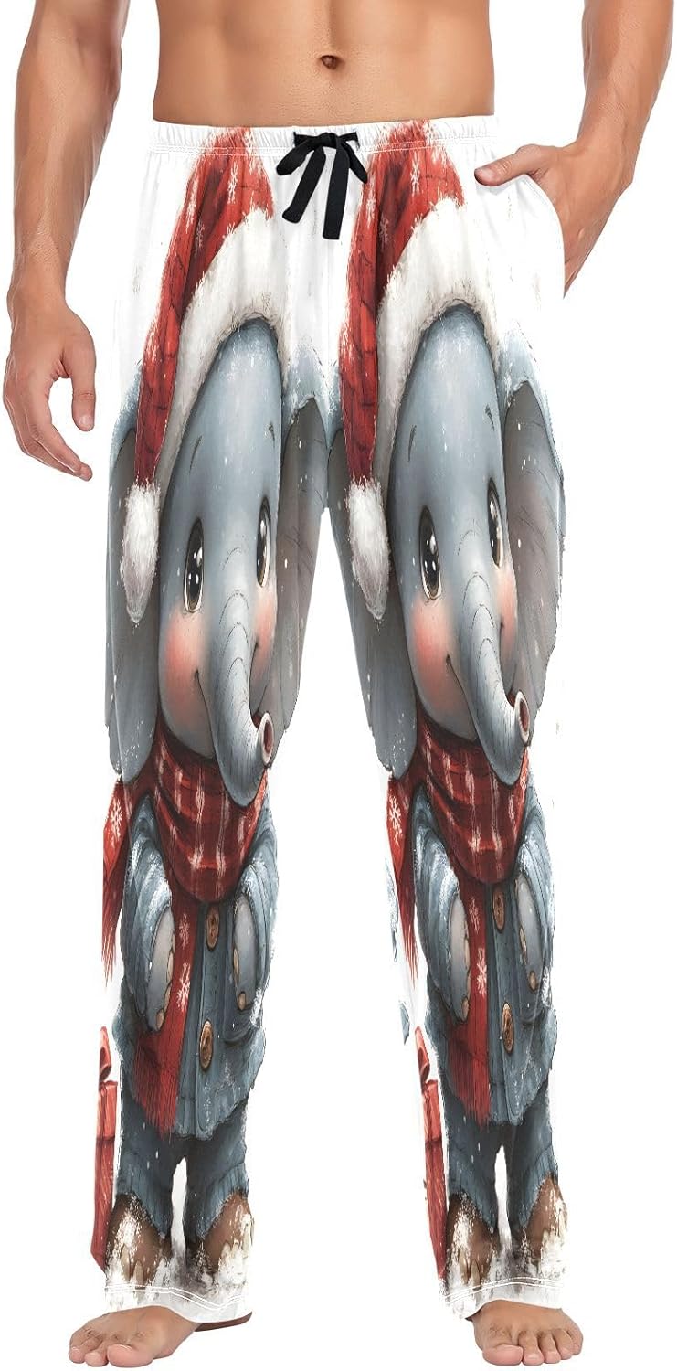ALAZA Christmas Elephant Men's Pajama Pants Men Cotton Pajama Bottoms with Pockets, S