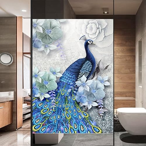 Miniatura 2 de Peacock Series - Película decorativa de privacidad para ventana, película de vidrio esmerilado, con control de calor, para oficina en casa, 23.6