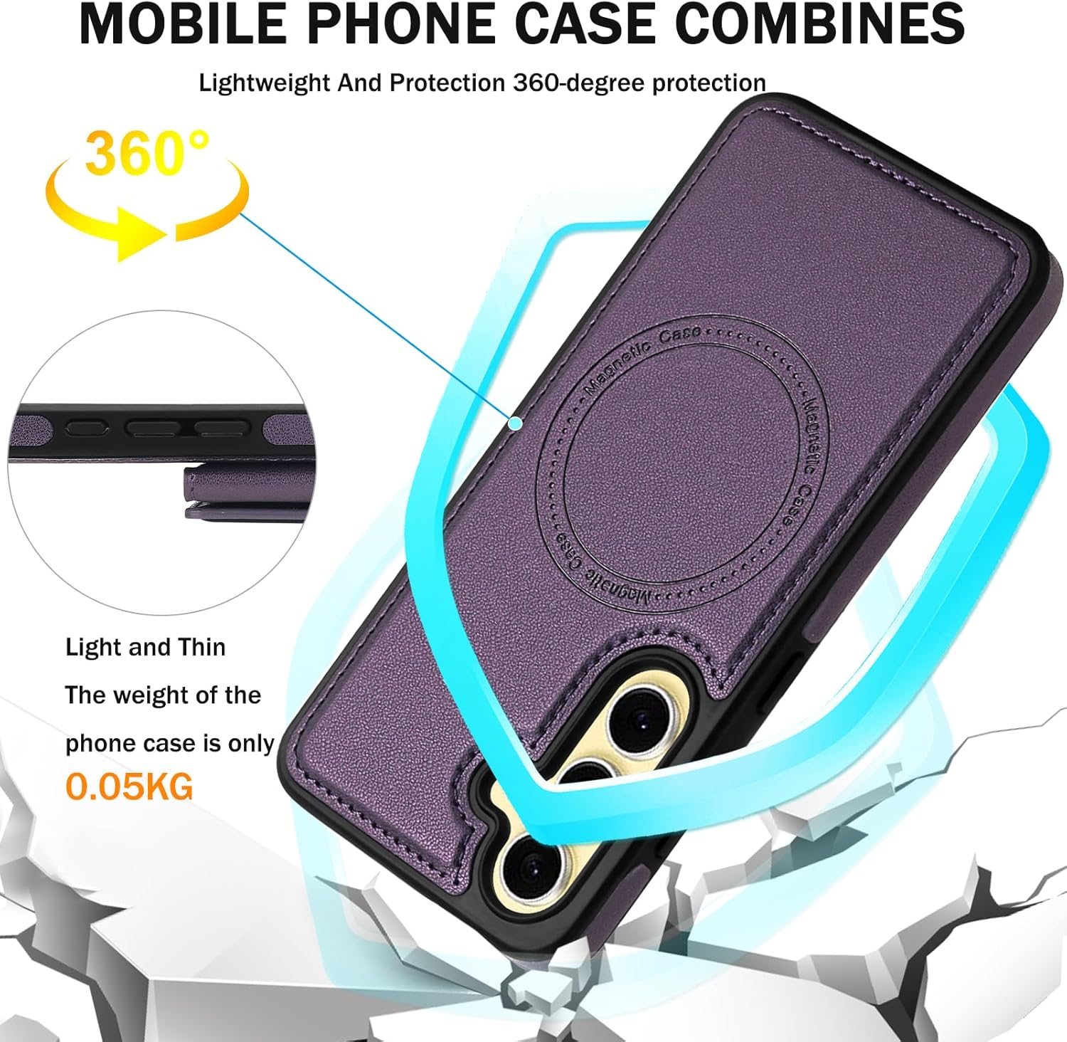 for Samsung Galaxy S24 Plus Wallet Case, 2-in-1 Detachable Magnetic Wallet Case, Card Holder RFID Blocking, Fashionable Faux Leather Card Slot & Folding Design (Purple)