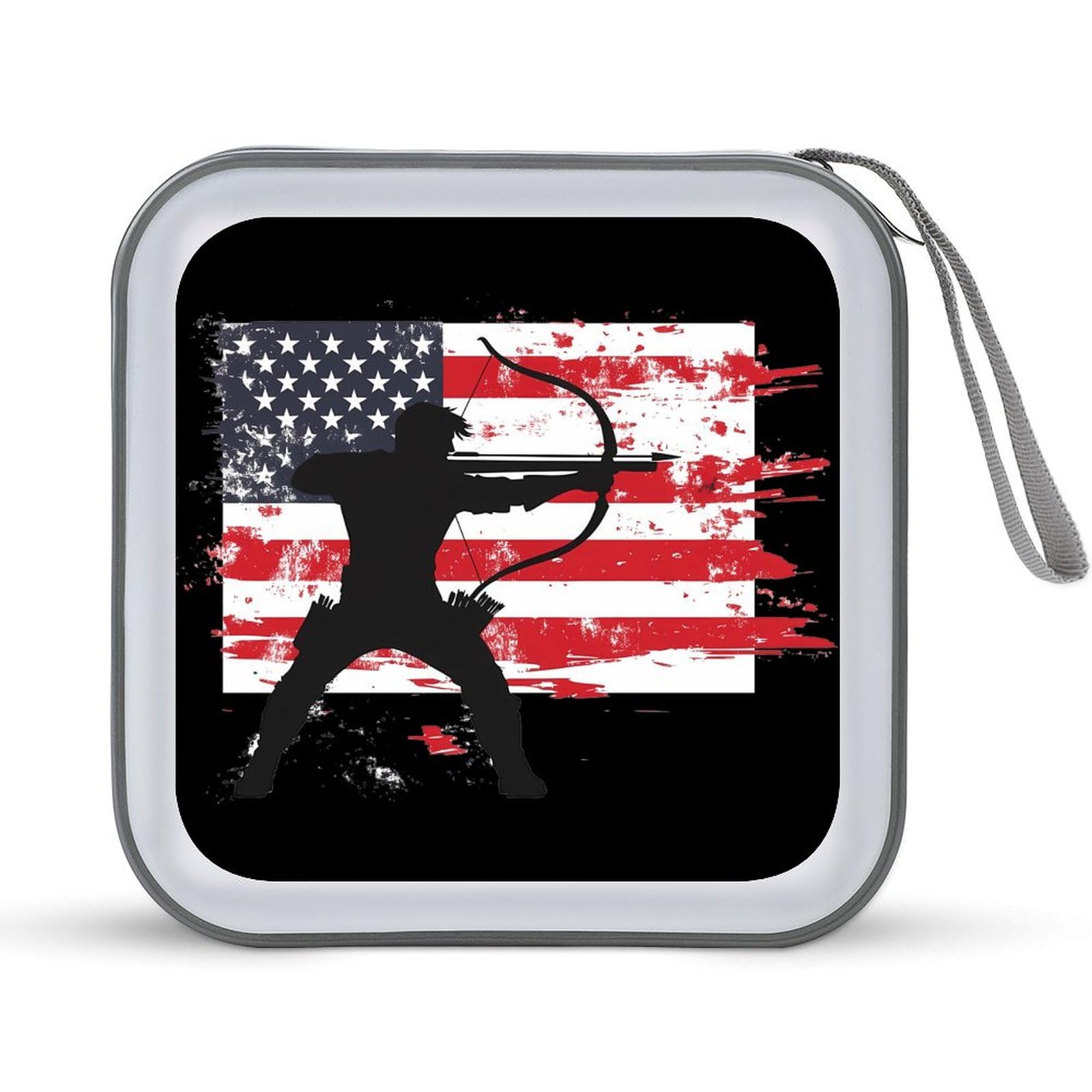 Archery US Flag Men Archer Bowhunting Hunter CD Case Plastic DVD Case Holder Wallet Disc Storage Organizer for Car Travel