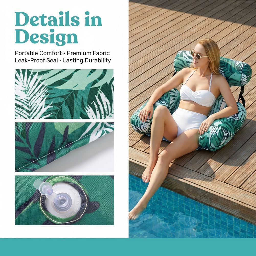 Inflatable Pool Chair & Adult Pool Float, Foldable Floating Pools Hammock with Backrest and Armrests, Pools Lounge Chair for Pools Parties, Summer Water Fun (F)