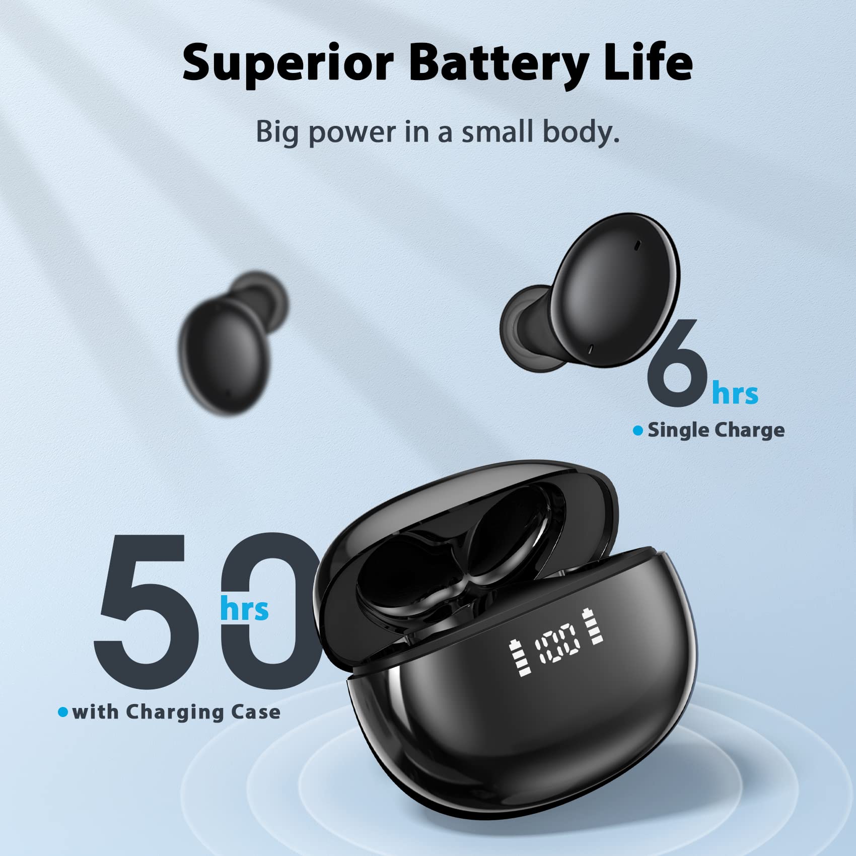 CAPOXO Wireless Earbuds Bluetooth Headphones 50Hrs Playtime with Wireless Charging Case&Dual LED Power Display, IPX7 Waterproof Earphones, in Ear Stereo Headset Built-in Mic for iPhone/Android 3