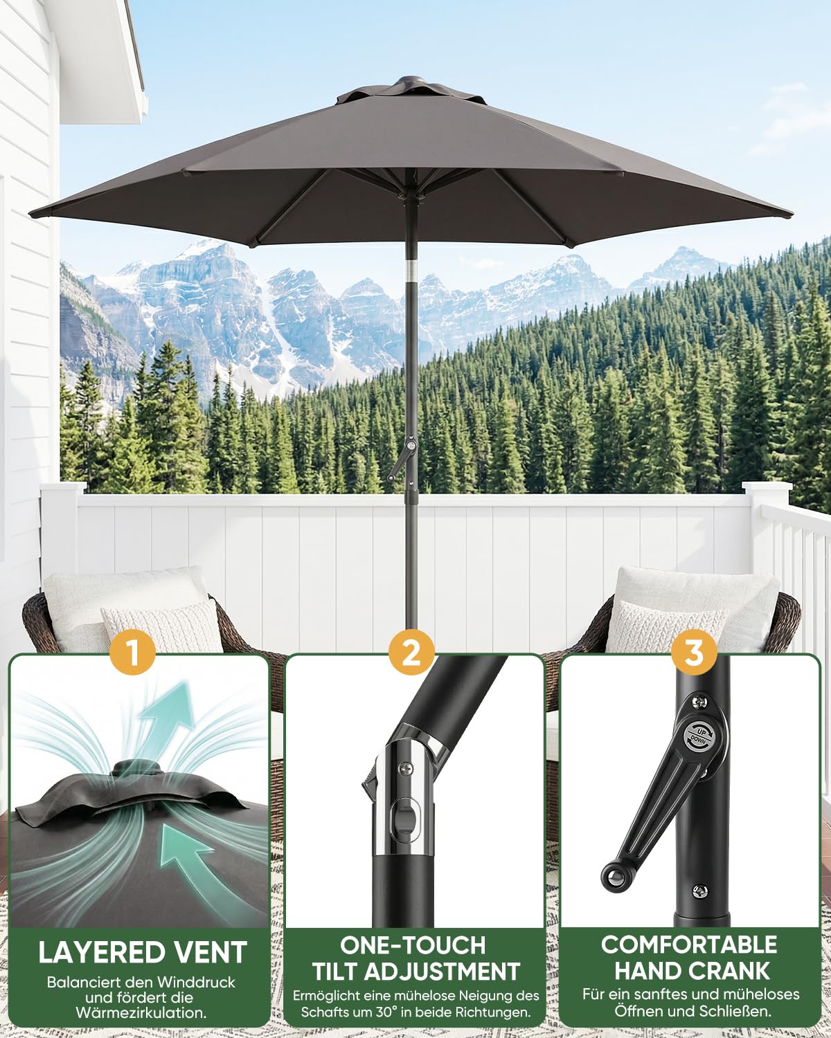 Sekey® sombrilla Parasol para terraza jardín Playa Piscina Patio diámetro 270 cm Protector Solar UV50+