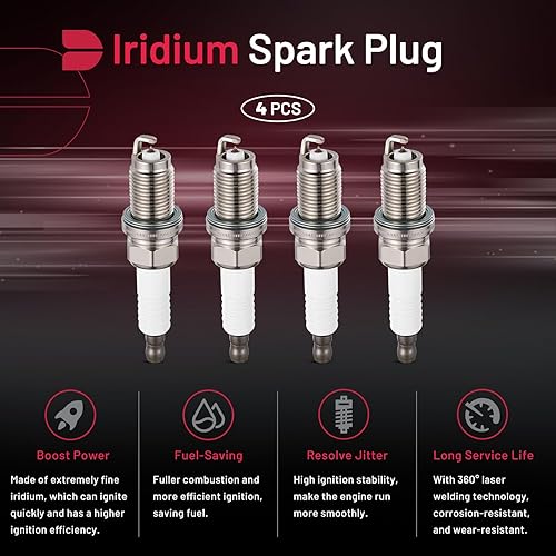 Miniatura 32 de BDFHYK Juego de 4 bujías de iridio compatibles con CL EL Integra 200 Sebring Avenger Caliber Journey Accord Civic Odyssey Compass Soul Spectra B2600