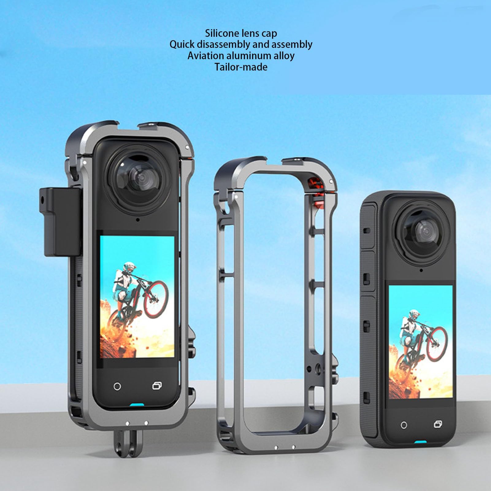 Étui de Protection pour Cage de Caméra X4 avec Couvercle D'objectif en Silicone, Cadre de Boîtier en Alliage D'aluminium, Port de Vis 1/4 pour Prise de Vue Horizontale, Côtés
