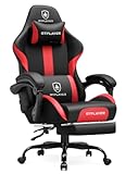 GTRACING Gaming Chair with Foot Rest & Pocket Spring Cushion&comma; Ergonomic High Back Computer Chair with Headrest & 360°-Swivel Seat for Home Office Desk&comma; PU Leather&comma; Red