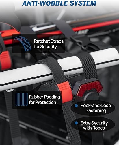 Miniatura 4 de JOYTUTUS Soporte de bicicleta de repuesto para 2 bicicletas plegable con bloqueo de seguridad para Wrangler Gladiator Bronco SUV, soporte de montaje