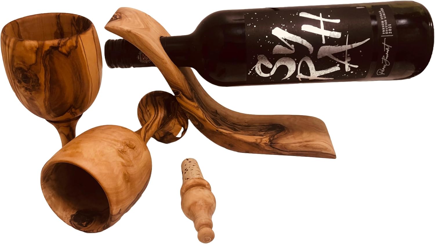 Wine Bottle Holder, Counterbalance Holder with Wine goblets and Stopper, Free Standing Bottle Holder, Handmade