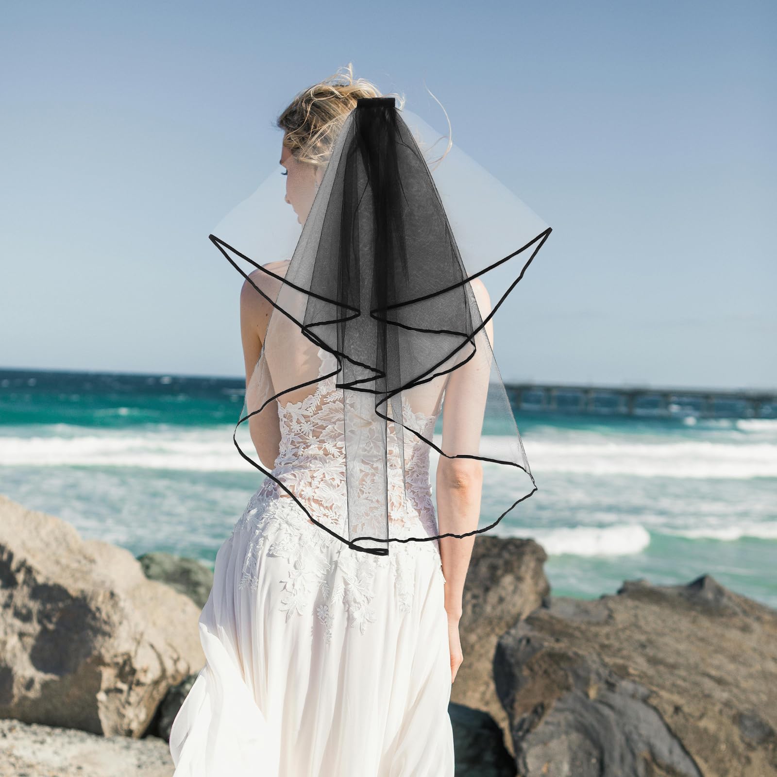 Zerodeko Velo Perfectos Peine con Poliéster para Novia Boda Negro de Accesorios Elegante Actividades Infantiles y Despedidas de Soltera