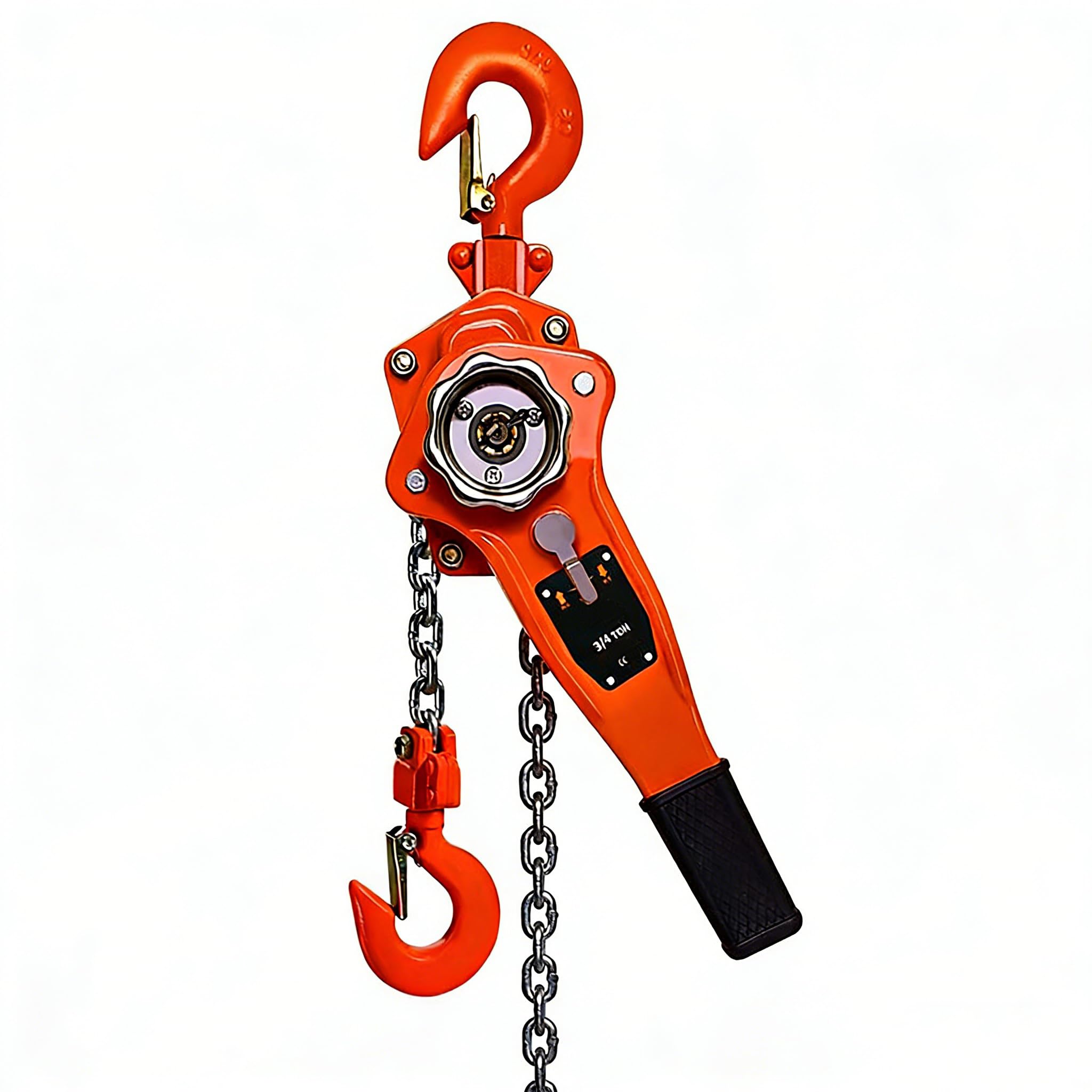 Polipasto manual de palanca de 3/4 toneladas de capacidad con cadena G80 de 5 pies y gancho de rotación de 360° para levantar el muelle de fábrica de garaje