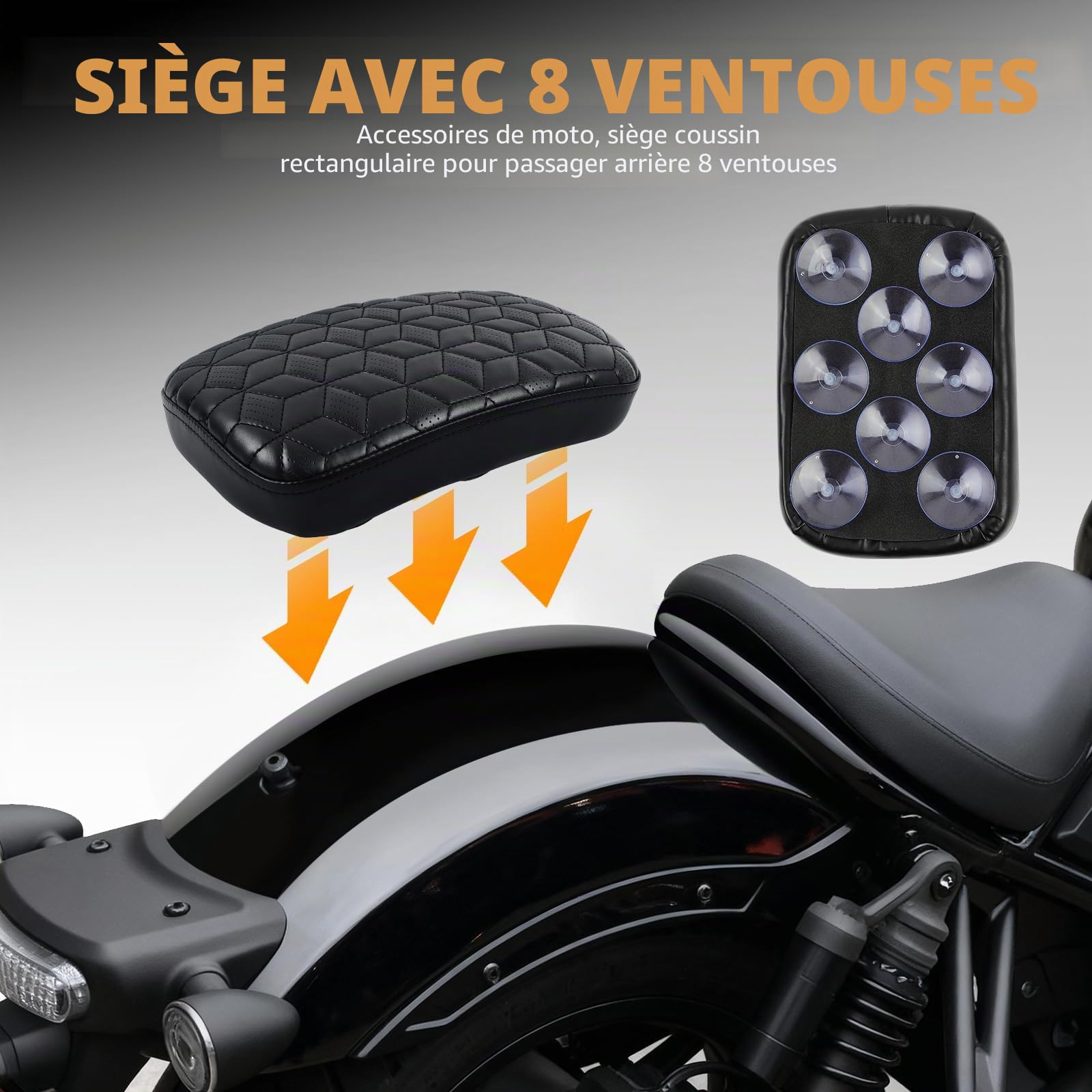 DREAMIZER Coussin Passager en Cuir avec 8 Ventouses, Compatible avec Les Motos Bobber Cruiser Chopper et Custom.