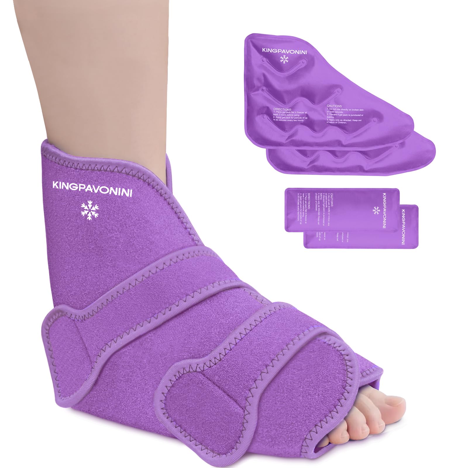 Photo 1 of KingPavonini Ankle Foot Ice Pack, Standard Size, Purple, 1 Wrap+4 Gel Packs