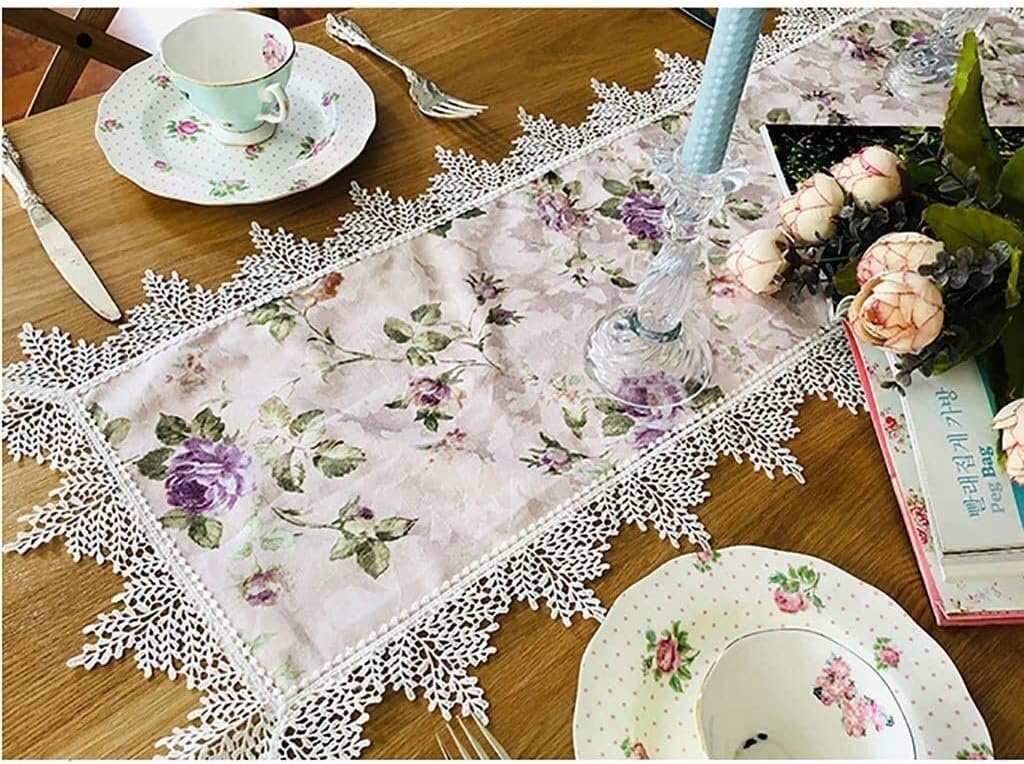 Home Kitchen Table Runners Embroidered Flowers Table Runner Damask Effect Champagne Table Runner for Spring Classical Wedding Decor Wedding Decoration Baby Party Deco ( 40*250CM)