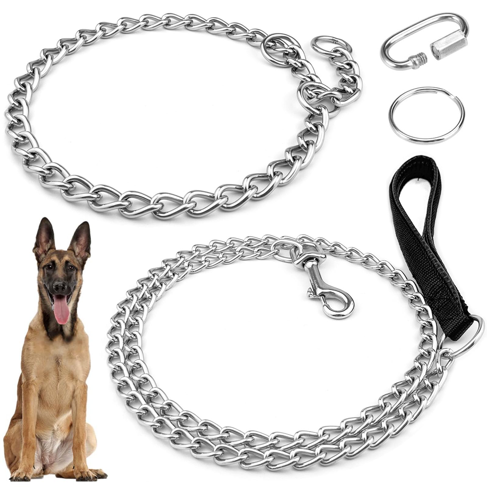 GZLCEU 1 STK Kettenhalsband Hund, 65cm Hundehalsband Kette mit 1 STK 128cm  Hundekette Leine fr Meisten Hunde Geeignet, Training und  Spaziergnge(Edelstahl) : Amazon.de: Haustier