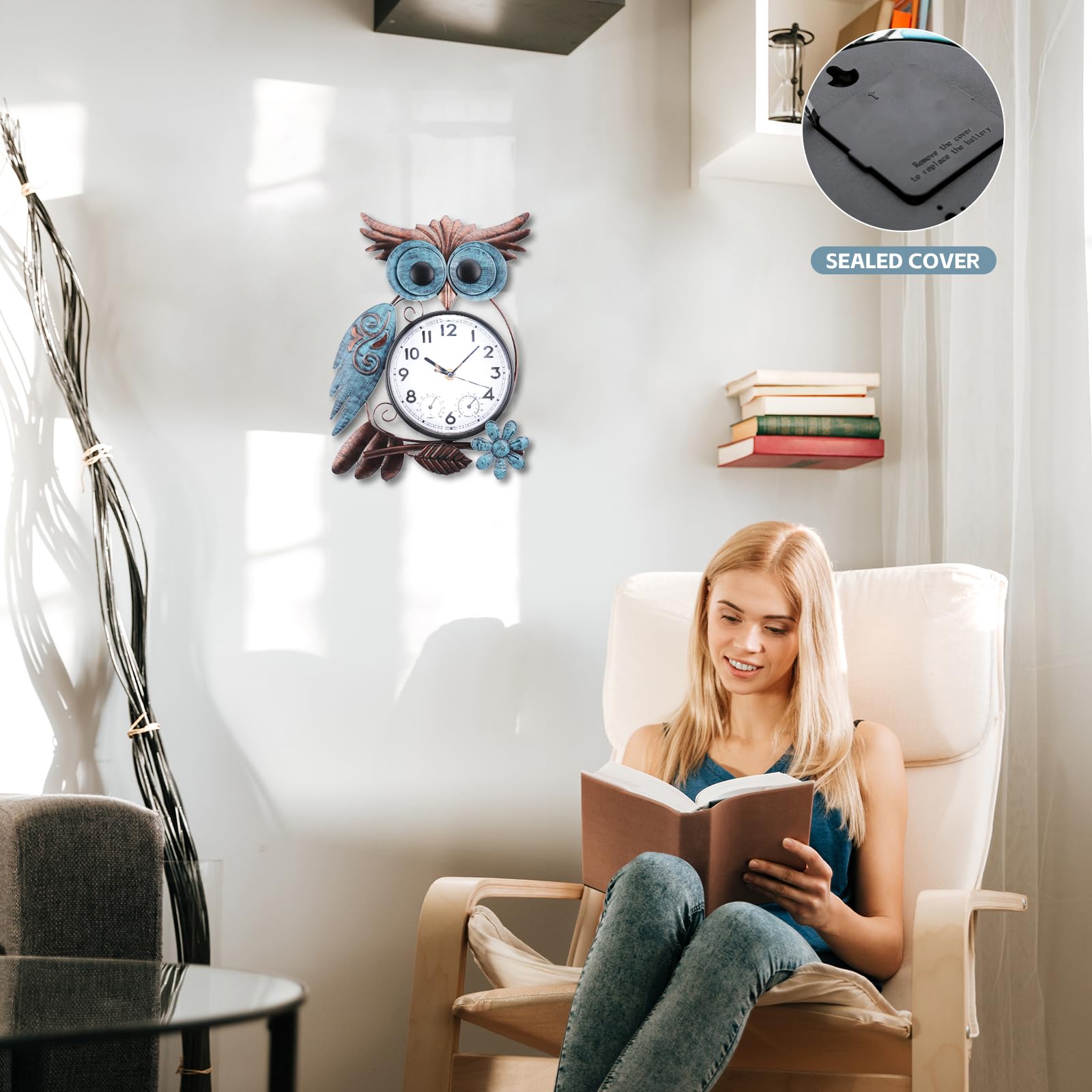 MUMTOP Horloge murale d'extérieur étanche avec thermomètre pour terrasse, piscine, jardin, décoration d'intérieur - 36,5 cm