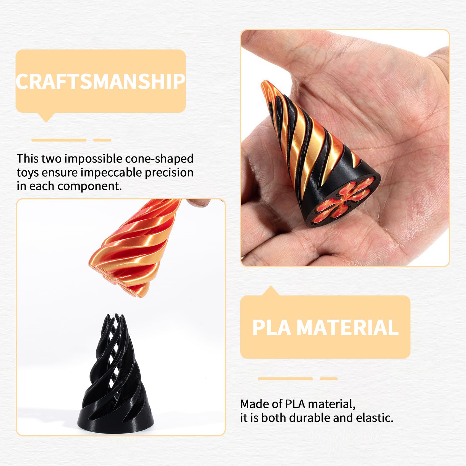 3 Pcs Spiral Cone Fidget Toy,3d Printed Fidget Toys,Impossible Pyramid,Triangle Desktop Mini Pass Through Passthrough Quackey Sculpture Twisty cones,for Children and Adolescents to Relieve Stress - Image 3
