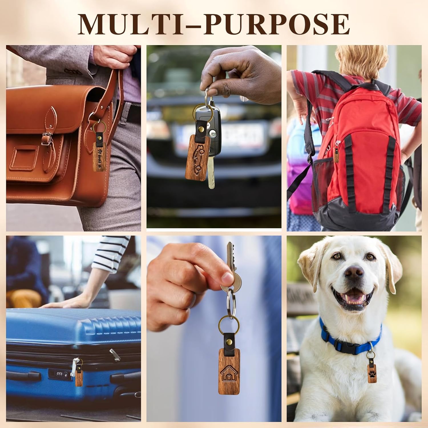 Supkiir 50Pcs Leather Keychain Blanks, Wooden Keychain with Leather Strap, Unfinished Wood Engravable Blank Key Chain for Laser Engraving DIY Various Key Tags Craft Gift - Image 7