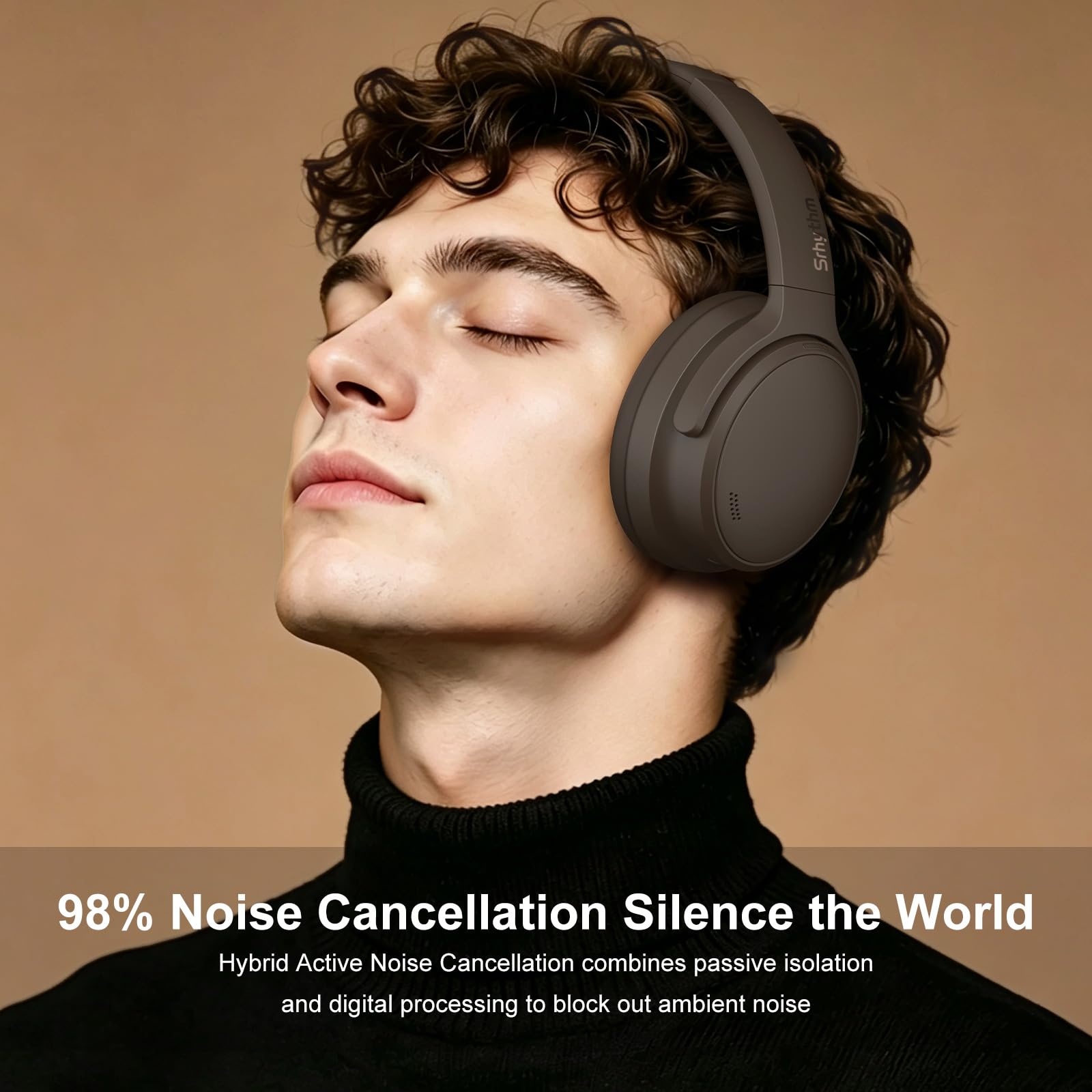 Srhythm NiceComfort 35 (2a generazione) Auricolari ibridi con cancellazione del rumore, Bluetooth 6.0, 5 microfoni con ENC, trasparenza, tempo di riproduzione 140 ore, bassa latenza, app EQ (caffè