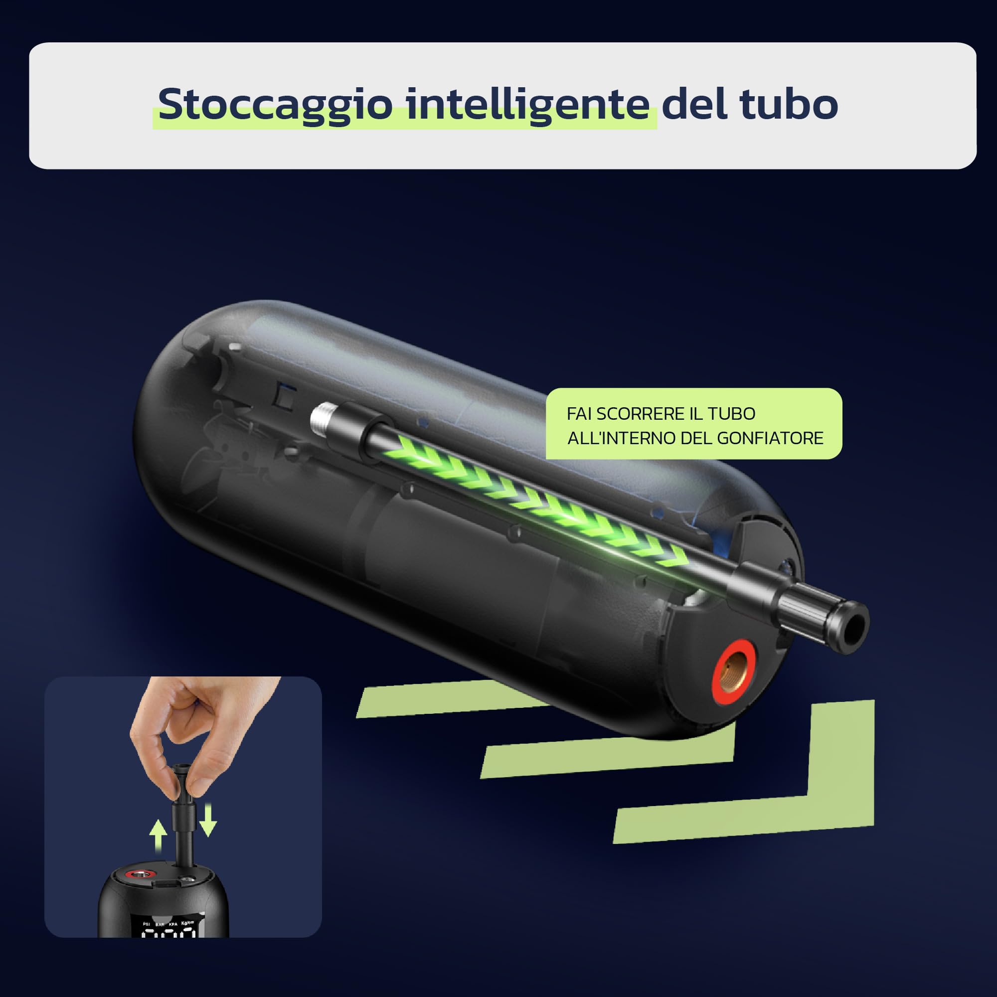 Woowind Compressore Aria Portatile, Pompa Per Bicicletta Elettrica Gonfiaggio in 1 Minuto, 150PSI Gonfia Gomme Auto, Biciclette, Moto e Palloni con Spegnimento Automatico, Schermo LCD, Luce LED