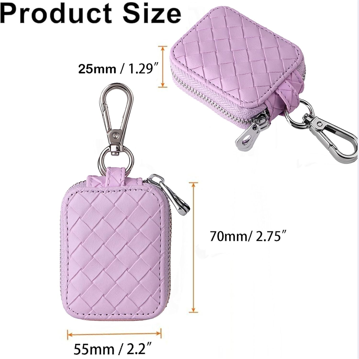 Earbud Case, Headphone Storage Case for AirPods 4/1/2/3/Pro 2, Leather Plaid Zipper Carrying Pouch Earbuds Bag with Keychain for Wireless Earphones, Wired Headphone & USB Cable Lattice Purple - Image 2