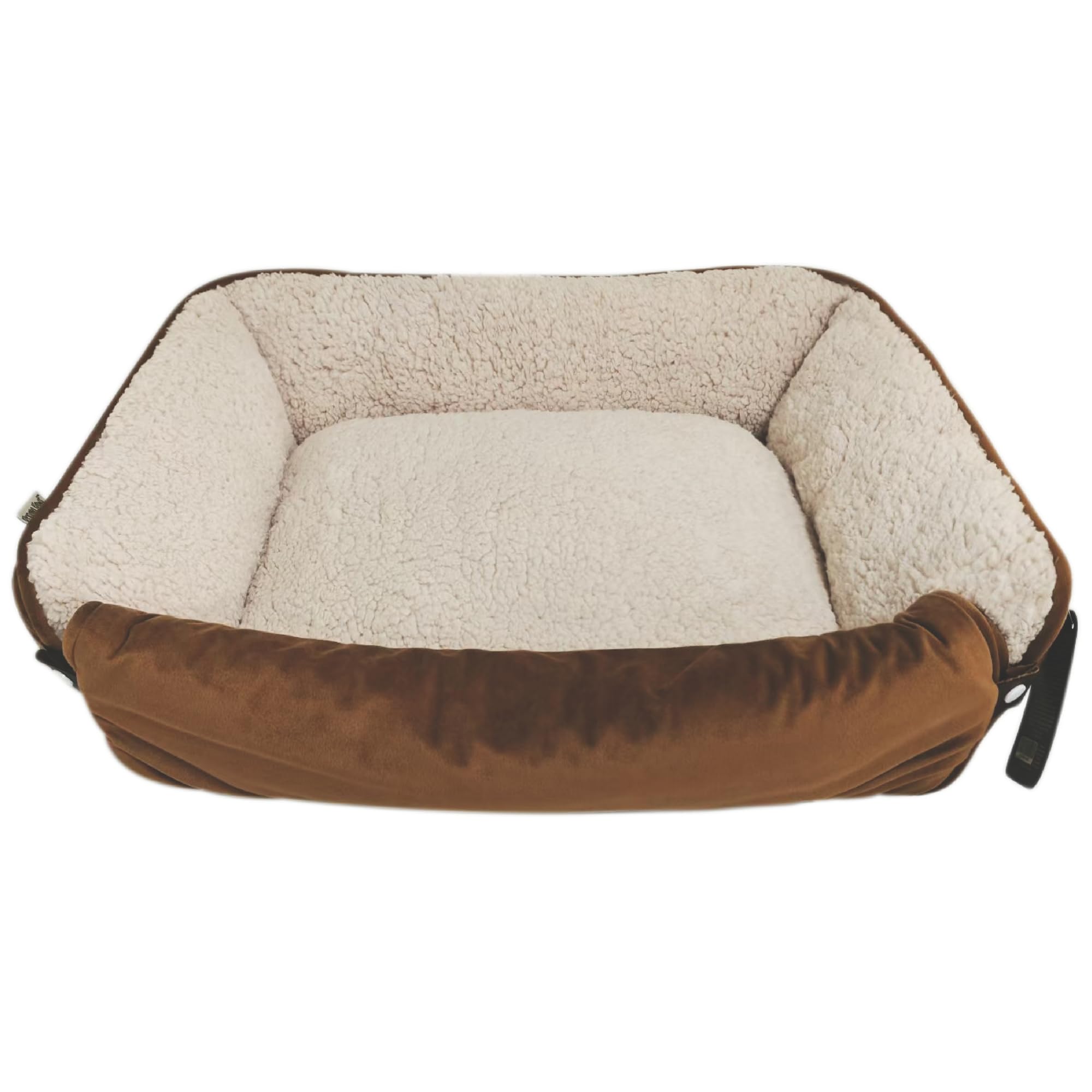 Dream Paws Dog Sofa Bed with Roll Out Blanket, Caramel Plush Velvet Furniture Protector Mat, Fluffy Fleece Lined Pet Bedding, Washable Dog Bed for Small/Medium Breeds | 50x60x18cm