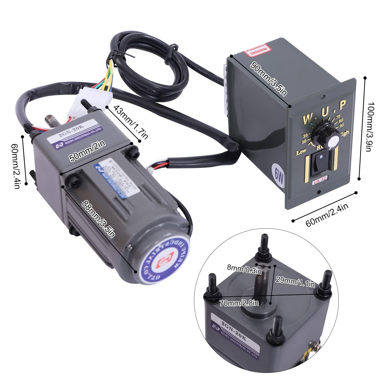 Motoriduttore AC 6 W 220 V velocità continua motore elettrico 1400 giri/min monofase alta coppia regolabile con regolatore di velocità 20 K Gear Motor